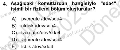 Unix Sistem Yönetimi Dersi 2023 - 2024 Yılı (Final) Dönem Sonu Sınavı 4. Soru