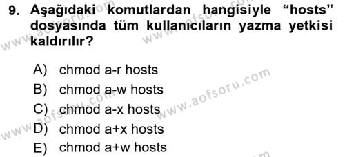 Unix Sistem Yönetimi Dersi 2023 - 2024 Yılı (Final) Dönem Sonu Sınavı 9. Soru