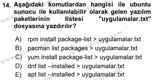 Unix Sistem Yönetimi Dersi 2024 - 2025 Yılı (Vize) Ara Sınavı 14. Soru