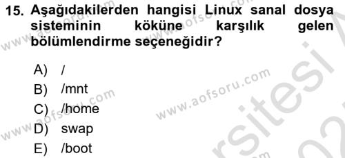 Unix Sistem Yönetimi Dersi 2024 - 2025 Yılı (Vize) Ara Sınavı 15. Soru