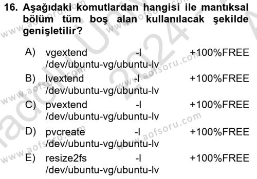 Unix Sistem Yönetimi Dersi 2024 - 2025 Yılı (Vize) Ara Sınavı 16. Soru