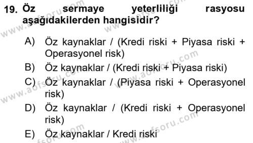 Bankacılık Ve Sigortacılığa Giriş Dersi 2022 - 2023 Yılı (Vize) Ara Sınavı 19. Soru