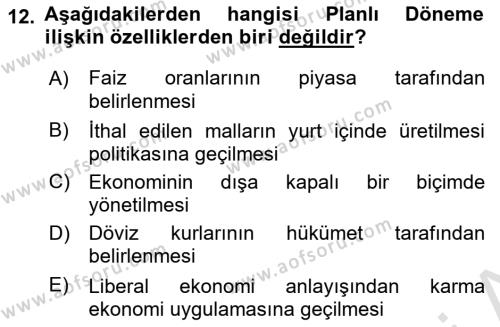 Bankacılık Ve Sigortacılığa Giriş Dersi 2023 - 2024 Yılı (Vize) Ara Sınavı 12. Soru