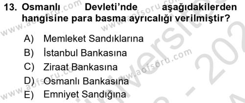 Bankacılık Ve Sigortacılığa Giriş Dersi 2023 - 2024 Yılı (Vize) Ara Sınavı 13. Soru