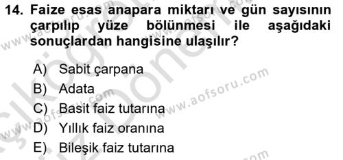 Bankalarda Kredi Yönetimi Dersi 2024 - 2025 Yılı (Vize) Ara Sınavı 14. Soru