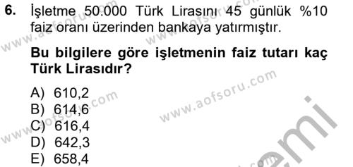Banka Ve Sigorta Muhasebesi Dersi 2012 - 2013 Yılı (Vize) Ara Sınavı 6. Soru