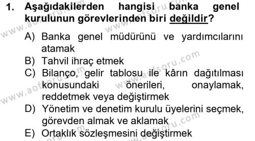 Banka Ve Sigorta Muhasebesi Dersi 2013 - 2014 Yılı Tek Ders Sınavı 1. Soru