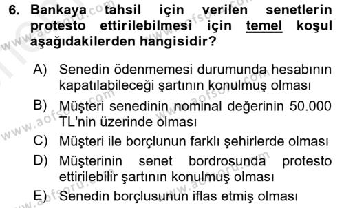 Banka Ve Sigorta Muhasebesi Dersi 2018 - 2019 Yılı (Vize) Ara Sınavı 6. Soru