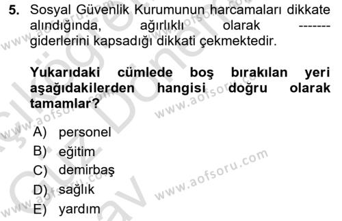 Hayat Sigortaları Ve Bireysel Emeklilik Sistemi Dersi 2024 - 2025 Yılı (Vize) Ara Sınavı 5. Soru