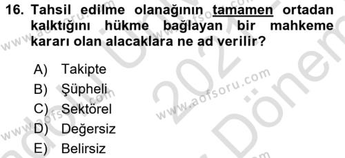 Hayat Dışı Sigortalar Dersi 2021 - 2022 Yılı (Final) Dönem Sonu Sınavı 16. Soru