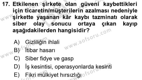 Hayat Dışı Sigortalar Dersi 2021 - 2022 Yılı (Final) Dönem Sonu Sınavı 17. Soru