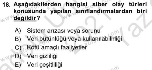 Hayat Dışı Sigortalar Dersi 2021 - 2022 Yılı Yaz Okulu Sınavı 18. Soru