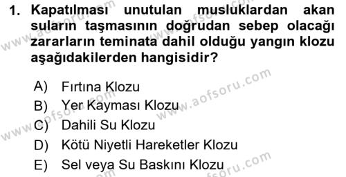 Hayat Dışı Sigortalar Dersi 2023 - 2024 Yılı (Final) Dönem Sonu Sınavı 1. Soru