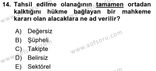 Hayat Dışı Sigortalar Dersi 2023 - 2024 Yılı (Final) Dönem Sonu Sınavı 14. Soru