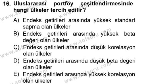 Portföy Yönetimi Dersi 2012 - 2013 Yılı (Vize) Ara Sınavı 16. Soru