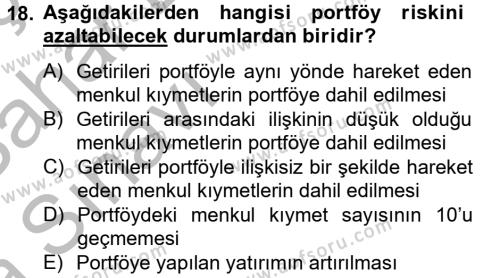 Portföy Yönetimi Dersi 2012 - 2013 Yılı (Vize) Ara Sınavı 18. Soru