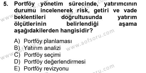 Portföy Yönetimi Dersi 2012 - 2013 Yılı (Vize) Ara Sınavı 5. Soru