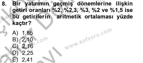 Portföy Yönetimi Dersi 2012 - 2013 Yılı (Vize) Ara Sınavı 8. Soru