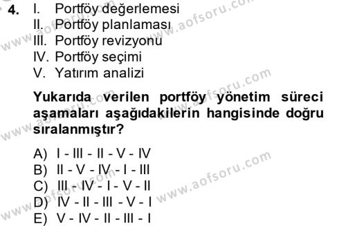 Portföy Yönetimi Dersi 2013 - 2014 Yılı (Vize) Ara Sınavı 4. Soru