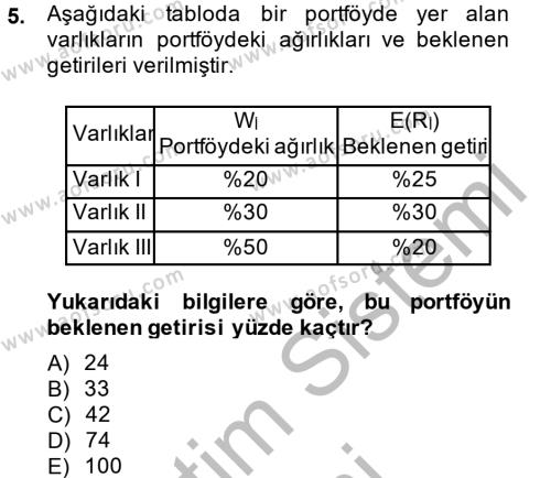 Portföy Yönetimi Dersi 2013 - 2014 Yılı (Vize) Ara Sınavı 5. Soru