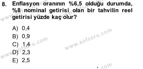 Portföy Yönetimi Dersi 2013 - 2014 Yılı (Vize) Ara Sınavı 8. Soru