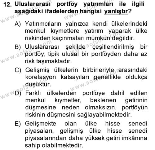 Portföy Yönetimi Dersi 2014 - 2015 Yılı (Vize) Ara Sınavı 12. Soru