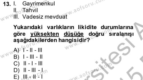 Portföy Yönetimi Dersi 2014 - 2015 Yılı (Vize) Ara Sınavı 13. Soru