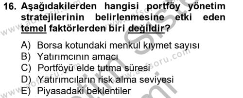 Portföy Yönetimi Dersi 2014 - 2015 Yılı (Final) Dönem Sonu Sınavı 16. Soru