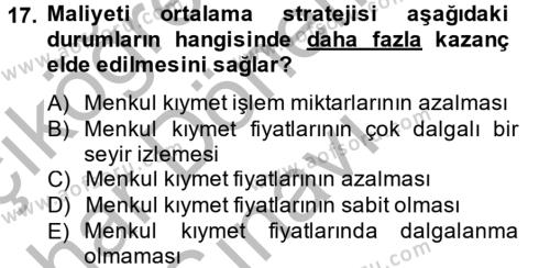 Portföy Yönetimi Dersi 2014 - 2015 Yılı (Final) Dönem Sonu Sınavı 17. Soru