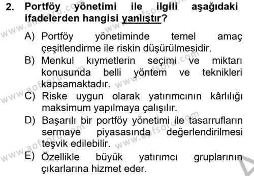Portföy Yönetimi Dersi 2014 - 2015 Yılı (Final) Dönem Sonu Sınavı 2. Soru