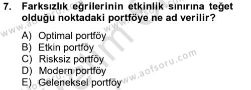 Portföy Yönetimi Dersi 2014 - 2015 Yılı Tek Ders Sınavı 7. Soru