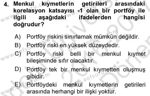 Portföy Yönetimi Dersi 2016 - 2017 Yılı (Final) Dönem Sonu Sınavı 4. Soru