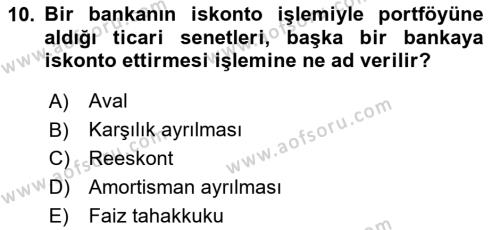 Katılım, Kalkınma Ve Yatırım Bankacılığı Dersi 2020 - 2021 Yılı Yaz Okulu Sınavı 10. Soru