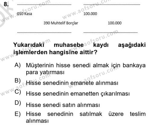 Katılım, Kalkınma Ve Yatırım Bankacılığı Dersi 2020 - 2021 Yılı Yaz Okulu Sınavı 8. Soru