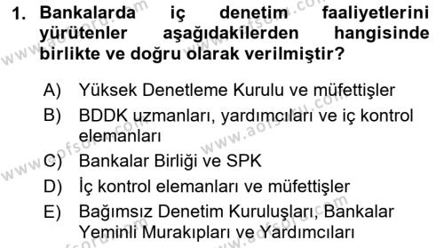 Banka ve Sigorta Muhasebesine Giriş Dersi 2021 - 2022 Yılı (Vize) Ara Sınavı 1. Soru