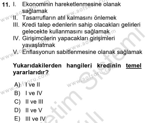 Banka ve Sigorta Muhasebesine Giriş Dersi 2021 - 2022 Yılı (Vize) Ara Sınavı 11. Soru