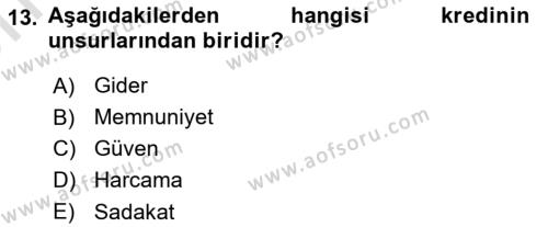 Banka ve Sigorta Muhasebesine Giriş Dersi 2021 - 2022 Yılı (Vize) Ara Sınavı 13. Soru