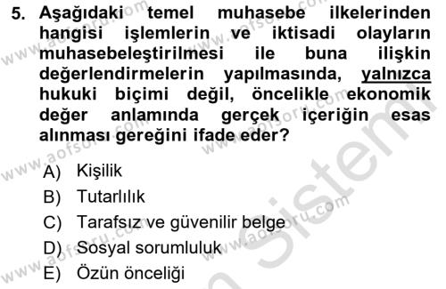 Banka ve Sigorta Muhasebesine Giriş Dersi 2021 - 2022 Yılı (Vize) Ara Sınavı 5. Soru