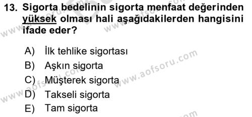 Banka ve Sigorta Muhasebesine Giriş Dersi 2021 - 2022 Yılı (Final) Dönem Sonu Sınavı 13. Soru