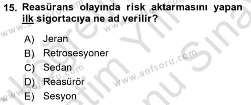 Banka ve Sigorta Muhasebesine Giriş Dersi 2021 - 2022 Yılı (Final) Dönem Sonu Sınavı 15. Soru