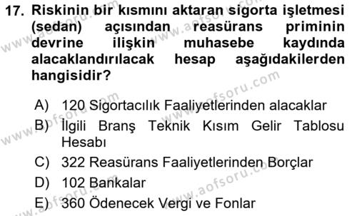 Banka ve Sigorta Muhasebesine Giriş Dersi 2021 - 2022 Yılı Yaz Okulu Sınavı 17. Soru