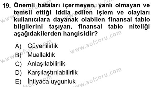 Banka ve Sigorta Muhasebesine Giriş Dersi 2021 - 2022 Yılı Yaz Okulu Sınavı 19. Soru