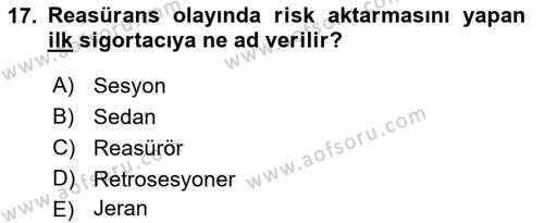 Banka ve Sigorta Muhasebesine Giriş Dersi 2022 - 2023 Yılı Yaz Okulu Sınavı 17. Soru