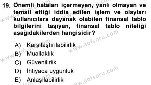 Banka ve Sigorta Muhasebesine Giriş Dersi 2022 - 2023 Yılı Yaz Okulu Sınavı 19. Soru