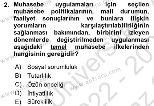 Banka ve Sigorta Muhasebesine Giriş Dersi 2022 - 2023 Yılı Yaz Okulu Sınavı 2. Soru