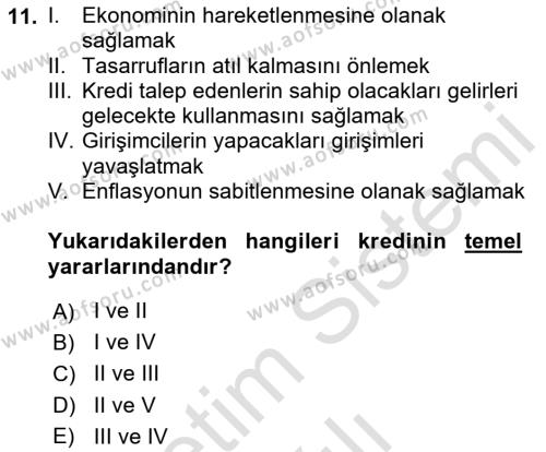 Banka ve Sigorta Muhasebesine Giriş Dersi 2023 - 2024 Yılı (Vize) Ara Sınavı 11. Soru