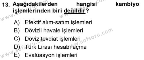 Banka ve Sigorta Muhasebesine Giriş Dersi 2023 - 2024 Yılı (Vize) Ara Sınavı 13. Soru