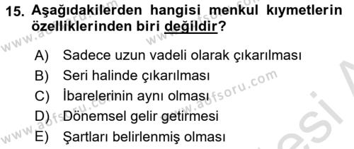 Banka ve Sigorta Muhasebesine Giriş Dersi 2023 - 2024 Yılı (Vize) Ara Sınavı 15. Soru