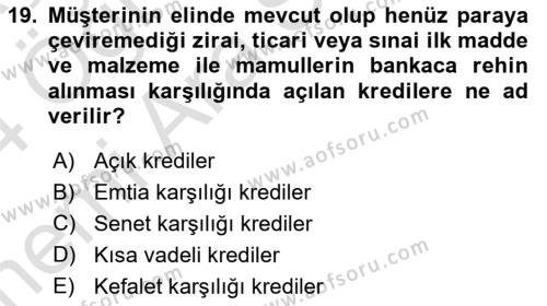 Banka ve Sigorta Muhasebesine Giriş Dersi 2023 - 2024 Yılı (Vize) Ara Sınavı 19. Soru