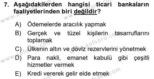 Banka ve Sigorta Muhasebesine Giriş Dersi 2023 - 2024 Yılı (Vize) Ara Sınavı 7. Soru